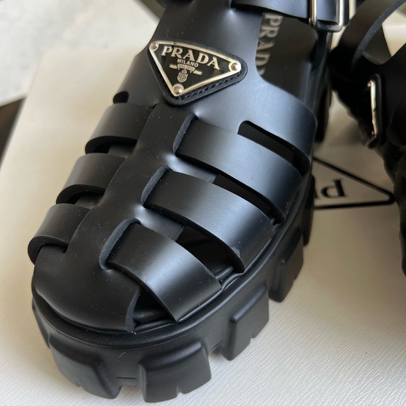 Brand New w Box Prada Rubber Monolith sandals black Gladiator summer shoes 38 - Picture 9 of 9